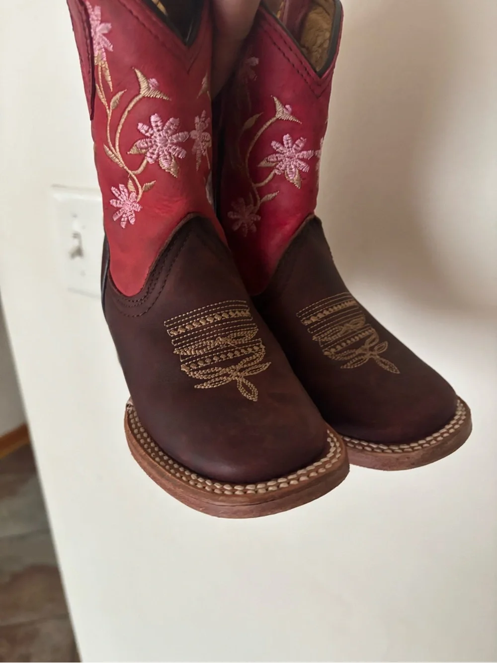 Girl Brown & Red Embroidered Western Boots
